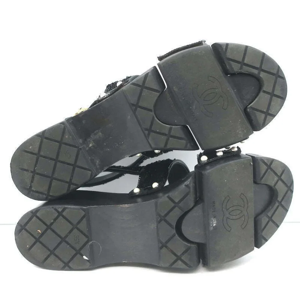 Chanel 16C Sequin Slingback Sandals Black Size 38.5